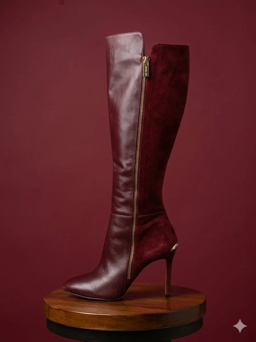 Michael Kors Wine Leather & Suede Knee-High Stiletto Boot